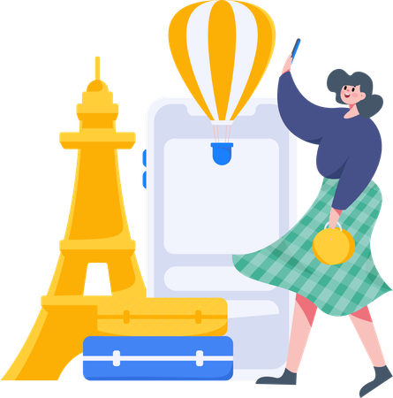 Woman finding travel destination  Illustration