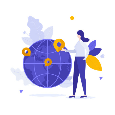 Woman finding travel destination  Illustration
