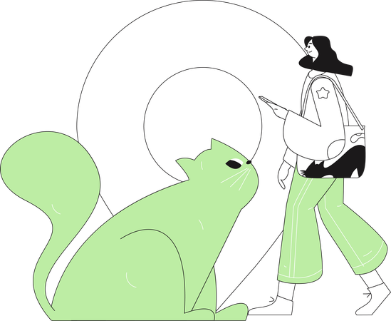 Woman finding travel destination with cat  Illustration
