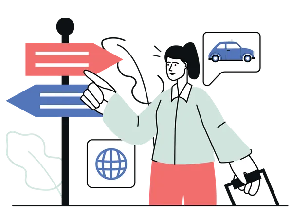 Woman finding travel location  Illustration