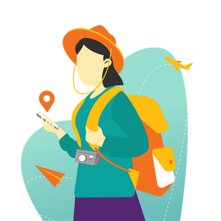 Woman finding travel location  Illustration