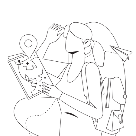Woman finding travel location  Illustration