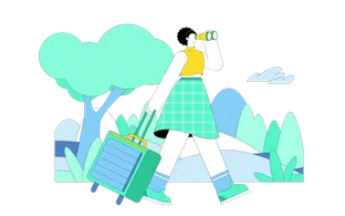 Woman finding travel location with Binoculars