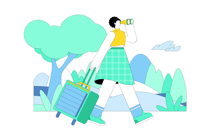 Woman finding travel location with Binoculars  Illustration