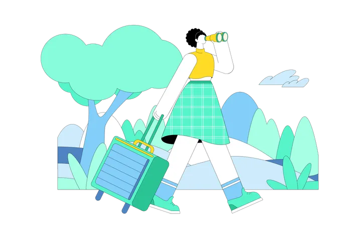 Woman finding travel location with Binoculars  Illustration