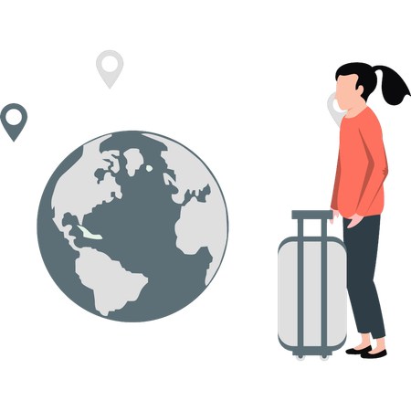 Woman finding trip location  Illustration