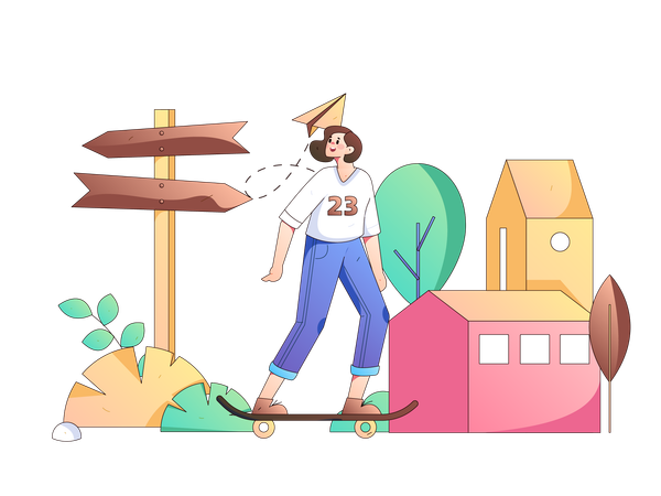 Woman finding way from forest  イラスト