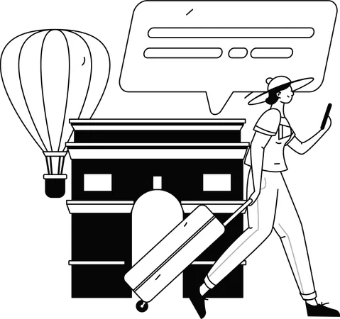 Woman finding way on her phone  Illustration