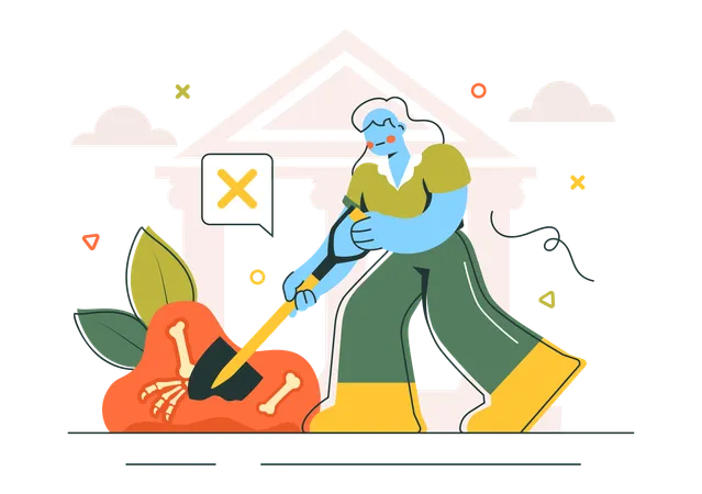 Woman finds Archeology remains  Illustration