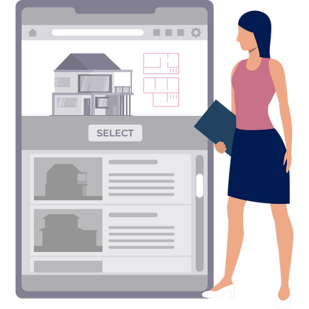 Woman finds new home online  Illustration