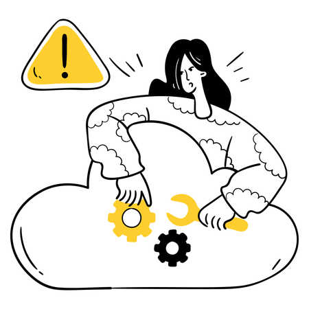 Woman Fixing Cloud Storage Errors  Illustration