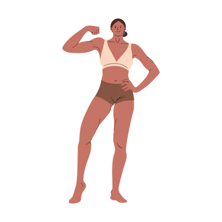 Woman Flexing Muscle Vector Illustration In Flat Color Design Illustration