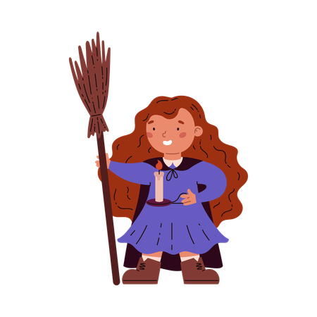 Woman flies on broom  Illustration