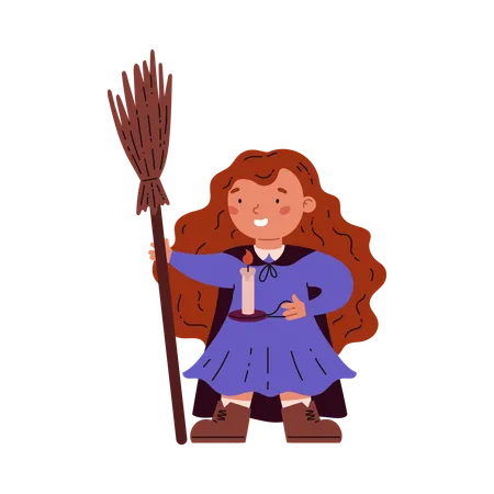 Woman flies on broom  Illustration