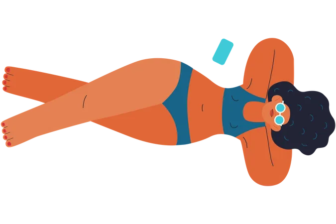 Beach Resort Activities Modern Outlined Flat Vector Concept Illustration Of People Relaxing And Chilling Out Around The Swimmimg Pool Sunbathing Young Woman On The Nosing Wearing Bikini Rubber Ring 일러스트레이션
