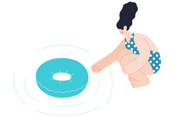 Woman Floating In Swimming Illustration