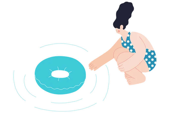 Woman Floating In Swimming  Illustration