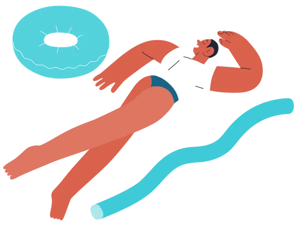 Beach Resort Activities Modern Outlined Flat Vector Concept Illustration Of A Woman Wearing Swimsuit Swimming In Pool With Rubber Rings Floaties Noodles Illustration