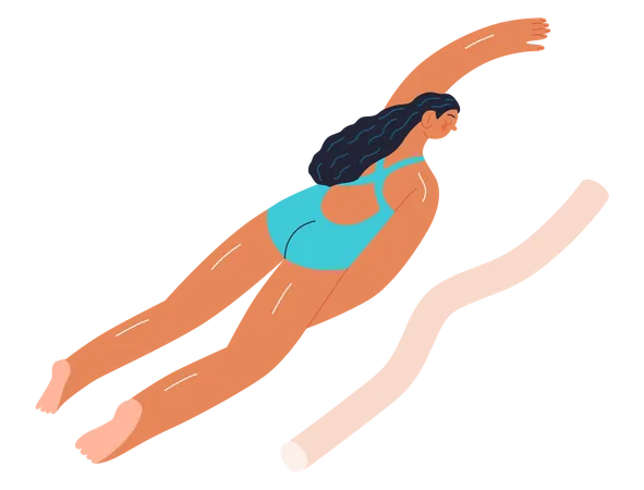 Beach Resort Activities Modern Outlined Flat Vector Concept Illustration Of A Young Woman Wearing Swimsuit Swimming In Pool With Floaty Noodle Illustration