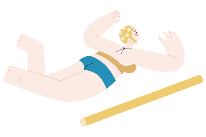 Woman Floating In Swimming Illustration