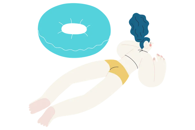 Beach Resort Activities Modern Outlined Flat Vector Concept Illustration Of A Woman Wearing Swimsuit Swimming In Pool With A Ubber Ring Illustration