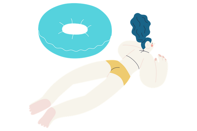 Woman Floating In Swimming  Illustration