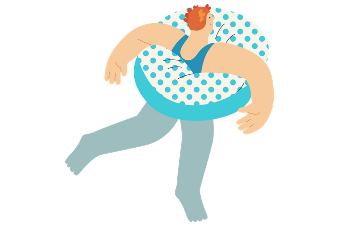 Woman Floating In Swimming with Inflatable Ring Illustration