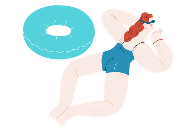 Woman Floating In Swimming with Inflatable Ring Illustration