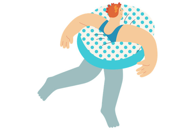 Woman Floating In Swimming with Inflatable Ring  Illustration