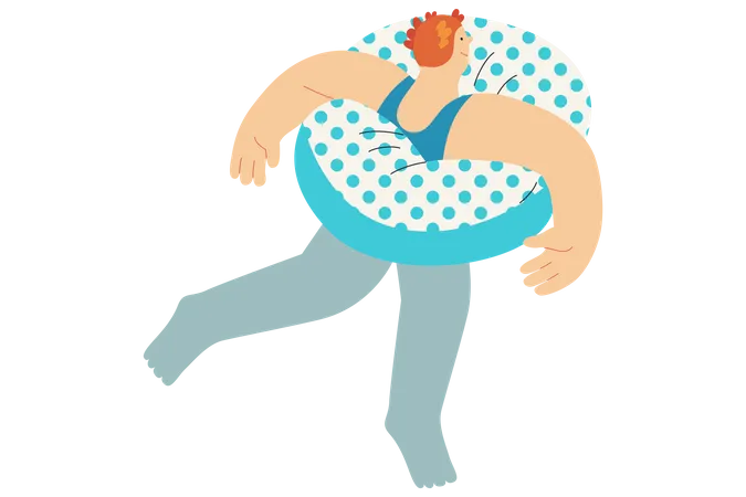 Woman Floating In Swimming with Inflatable Ring  Illustration