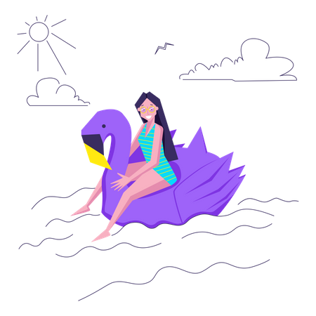 Woman floating on rubber duck Illustration