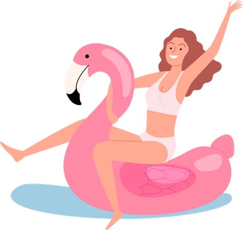 Woman floating on rubber duck  Illustration