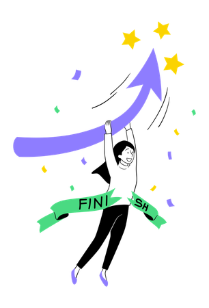Woman Floating over Finish Arrow  Illustration