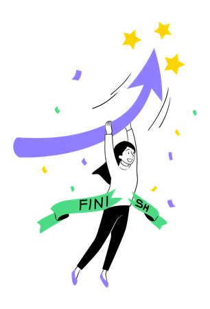 Woman Floating over Finish Arrow  Illustration