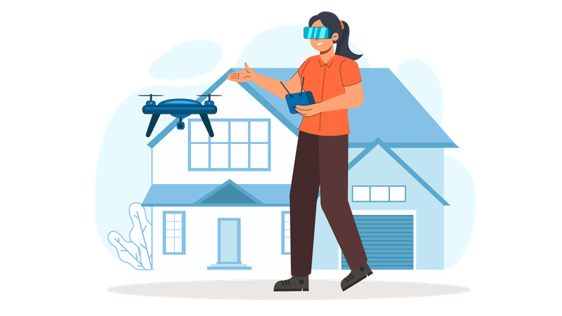 Woman flying FPV drone  Illustration