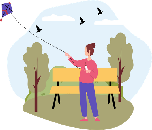 Woman flying kite Illustration