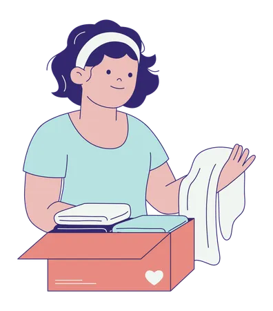 Woman Folding Clothes and Putting Them in Donation Box  Illustration