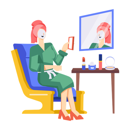 Woman following vigorous skincare routine  Illustration