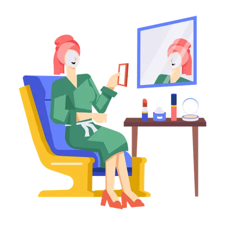 Woman following vigorous skincare routine  Illustration