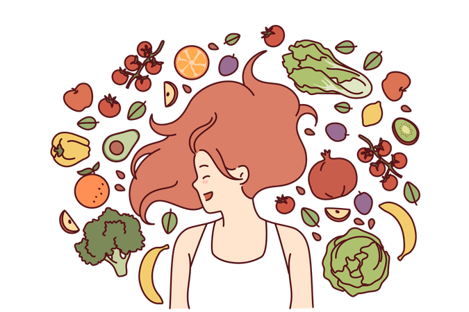 Woman follows diet plan  Illustration