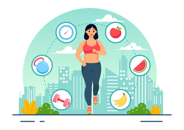 Weight Loss Vector Illustration Of Woman Body Transformation Concept With Fitness Sport Diet And Healthy Lifestyle In Flat Cartoon Background Illustration