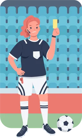 Woman Football Referee Flat Color Vector Detailed Character Gender Equality At Workplace Female Soccer Arbiter At Stadium Isolated Cartoon Illustration For Web Graphic Design And Animation Illustration