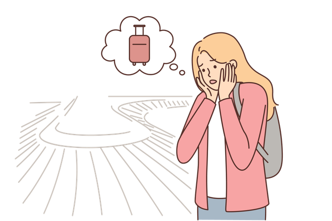 Woman found out about loss of luggage at airport  Illustration