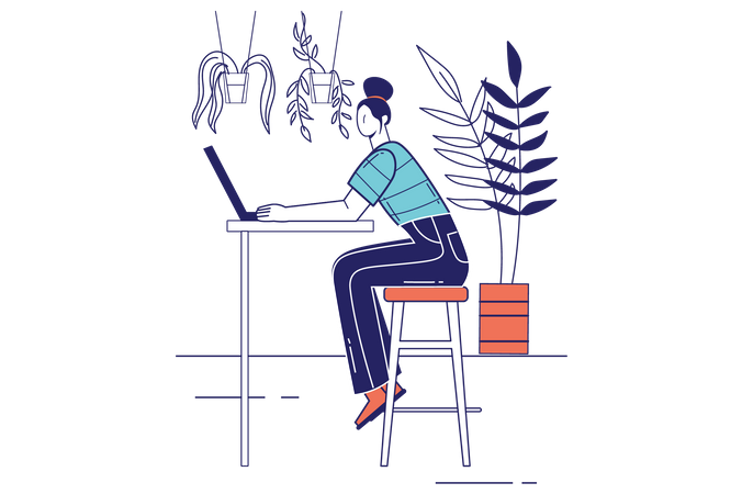 Woman Freelancer working at office Illustration
