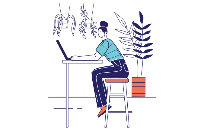 Woman Freelancer working at office  Illustration