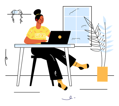 Woman Freelancer working at office  Illustration