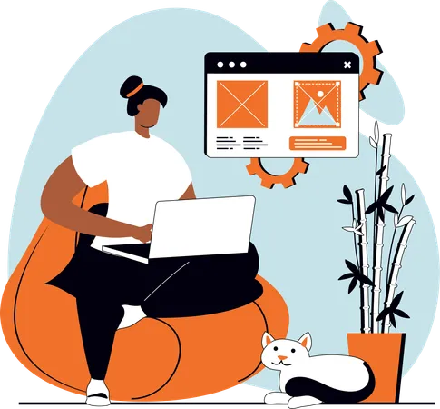 Woman freelancer working on webpage  Illustration