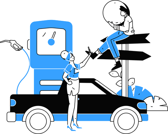 Woman fueling petrol in car  Illustration