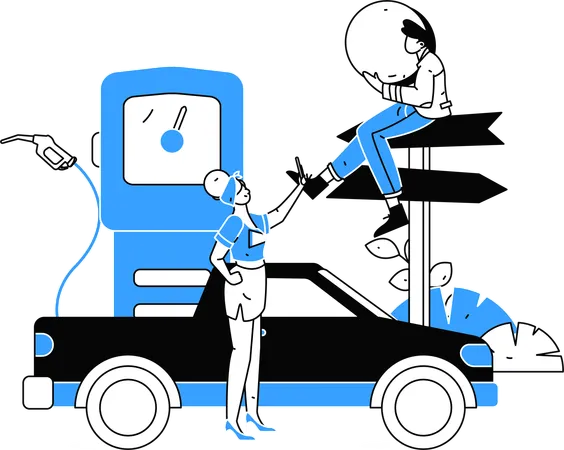 Woman fueling petrol in car  Illustration