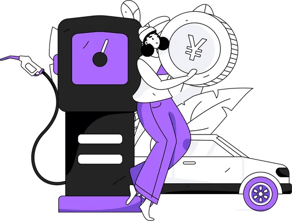 Woman fueling petrol in car  Illustration